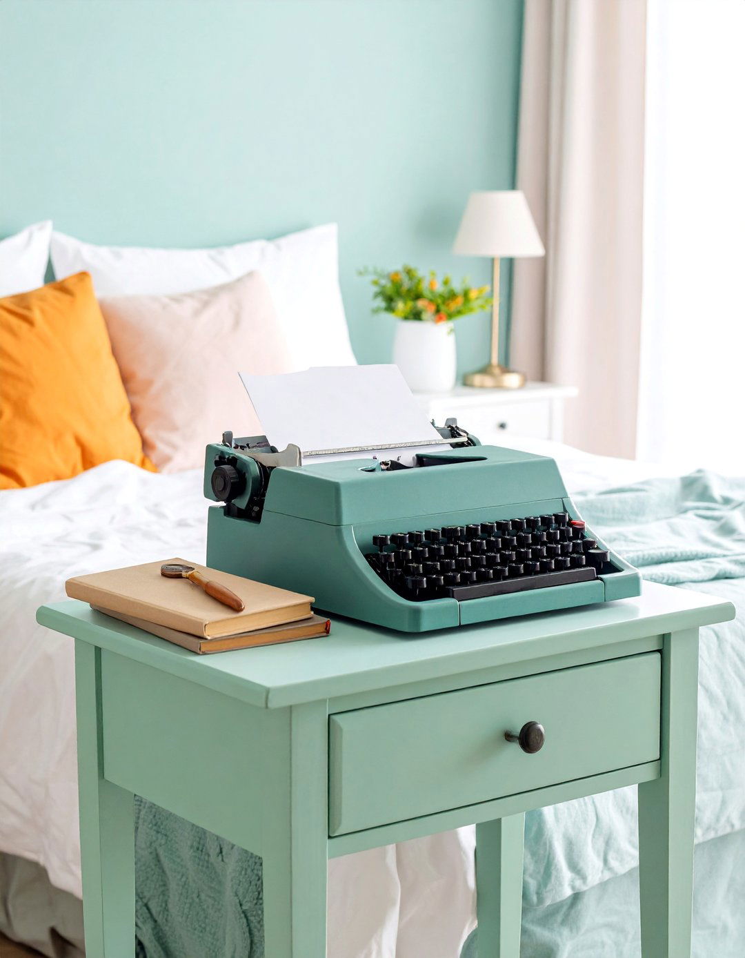 Writers Creative Nightstand with Literary Tools - 25 Nightstand Decor Ideas