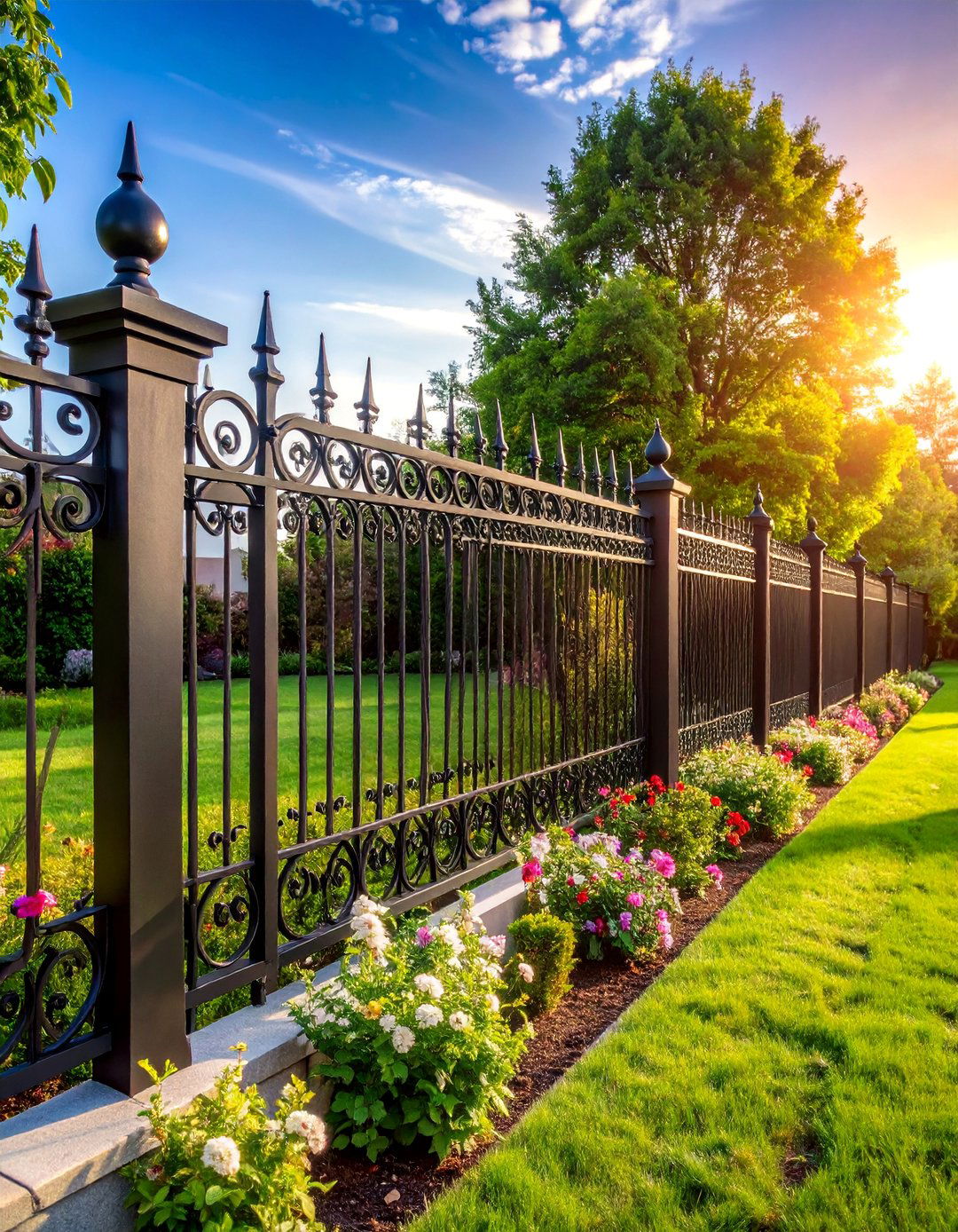 Wrought Iron Fence with Ornate Details - 25 Front Yard Fence Ideas