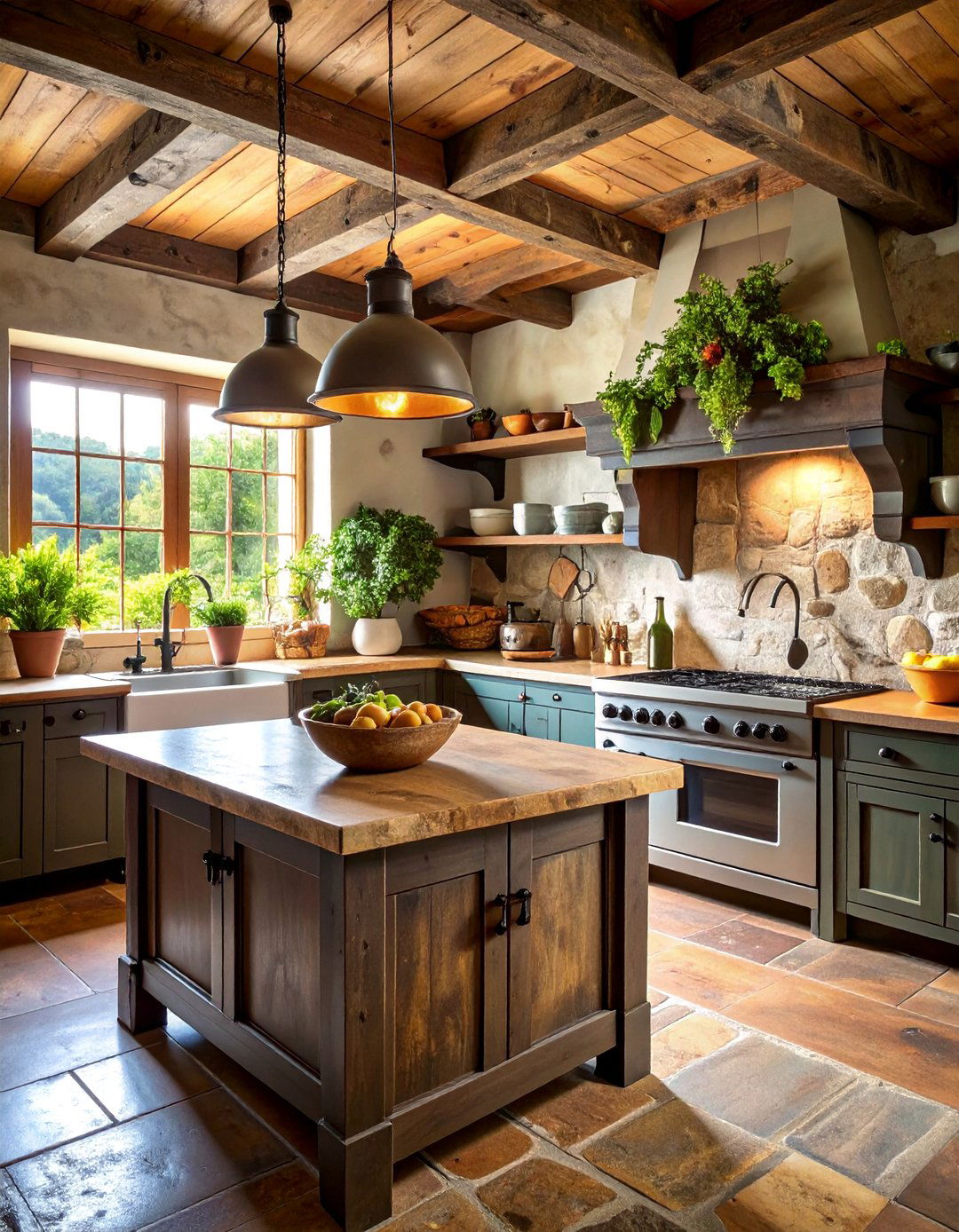 Wrought Iron Primitive Kitchen with Stone Elements - 25 Primitive Kitchen Ideas