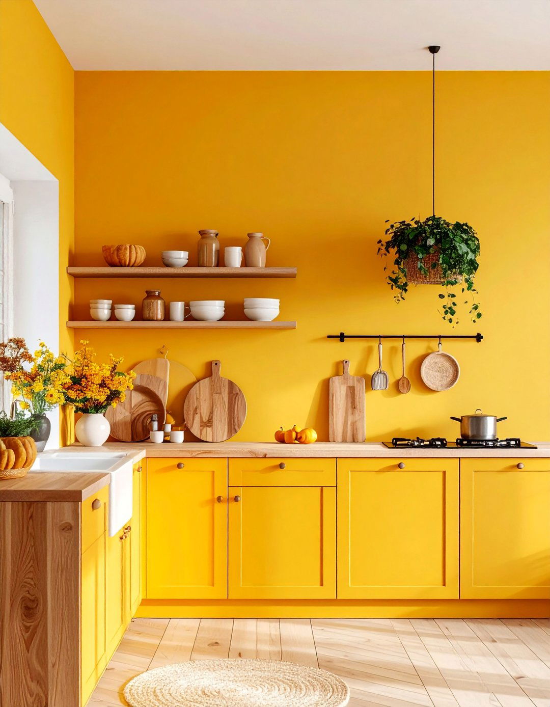 Yellow Accent Wall Kitchen with Sunny Mexican Brightness - 25 Mexican Kitchen Ideas