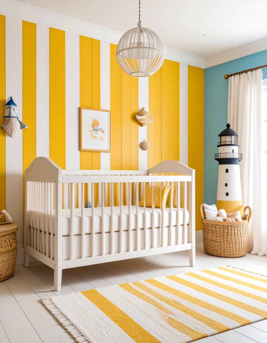Yellow Stripes Coastal Nursery - 25 Yellow Nursery Ideas