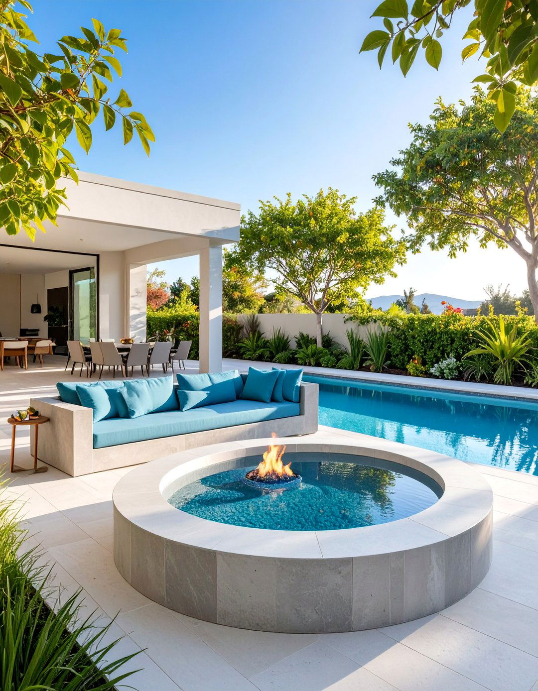 Yorkstone Ashlar with Contemporary Gas Ring - 25 stamped concrete patio with fire pit ideas