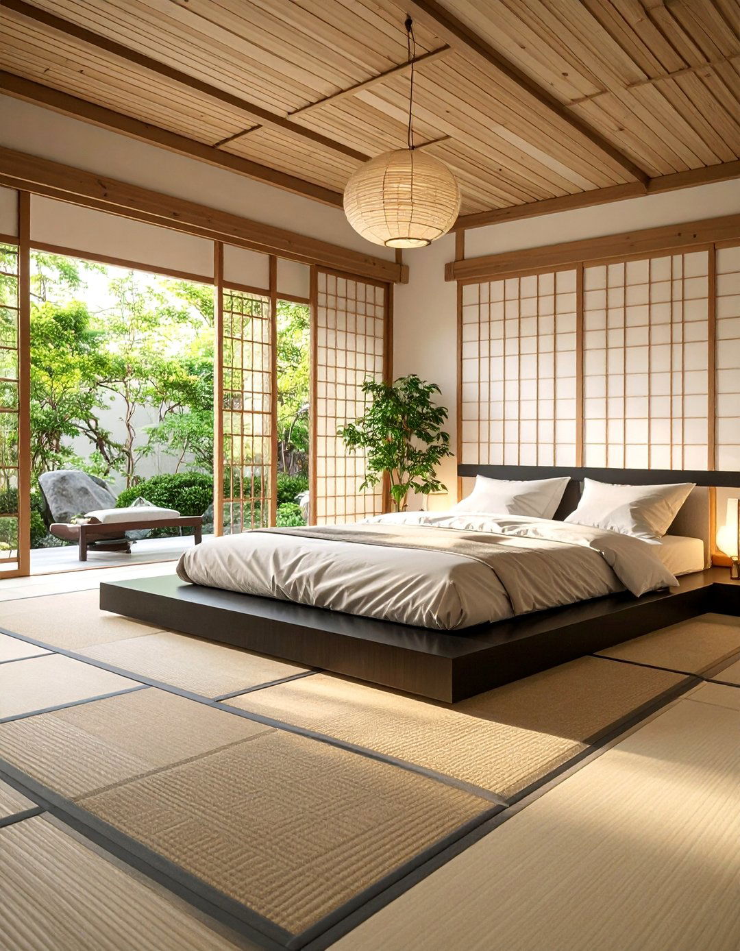 Zen Asian Inspired Bedroom with Natural Elements - 25 Black and Beige Bedroom Design Ideas