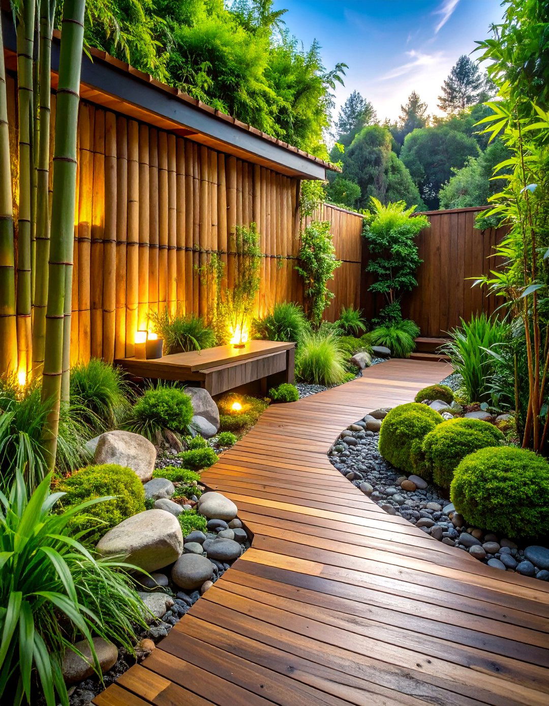 Zen Bamboo Screen Garden - 25 Low Maintenance Backyard Landscaping Ideas