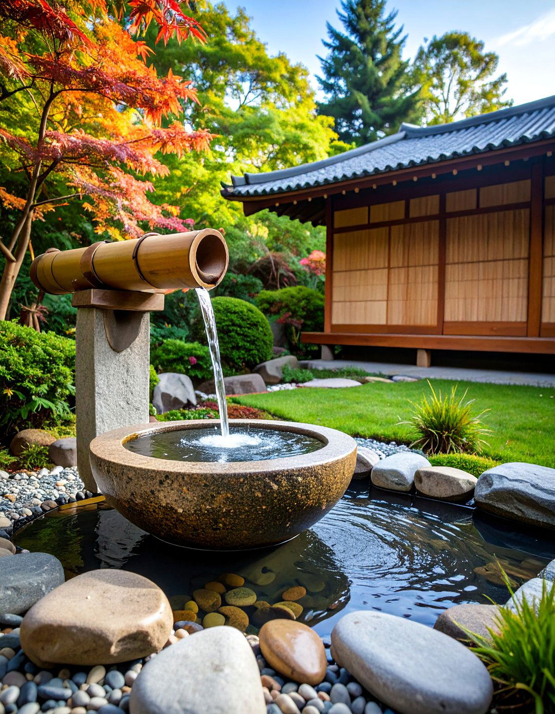 Zen Bamboo Spout Fountain - 25 Backyard Fountain Ideas
