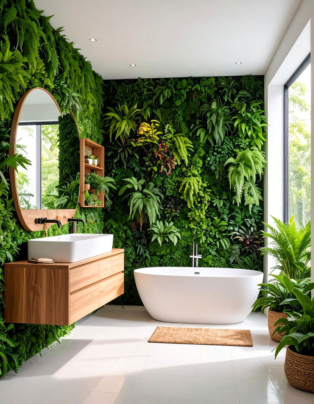 Zen Bathroom with Living Plant Wall - 25 Zen Bathroom Ideas