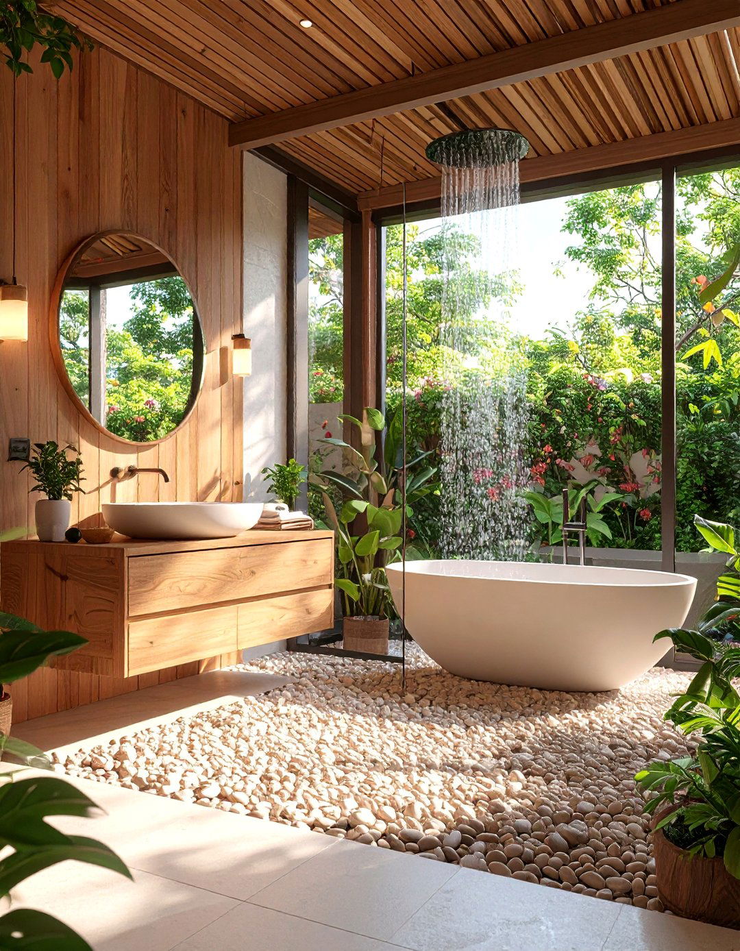 Zen Bathroom with Pebble Floor Shower - 25 Minimalist Interior Design Ideas