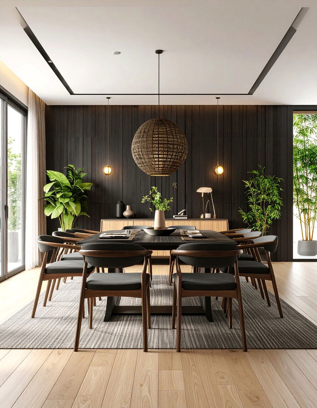 Zen Black Bamboo Panel Meditation Wall - 25 Black Accent Wall Dining Room Ideas