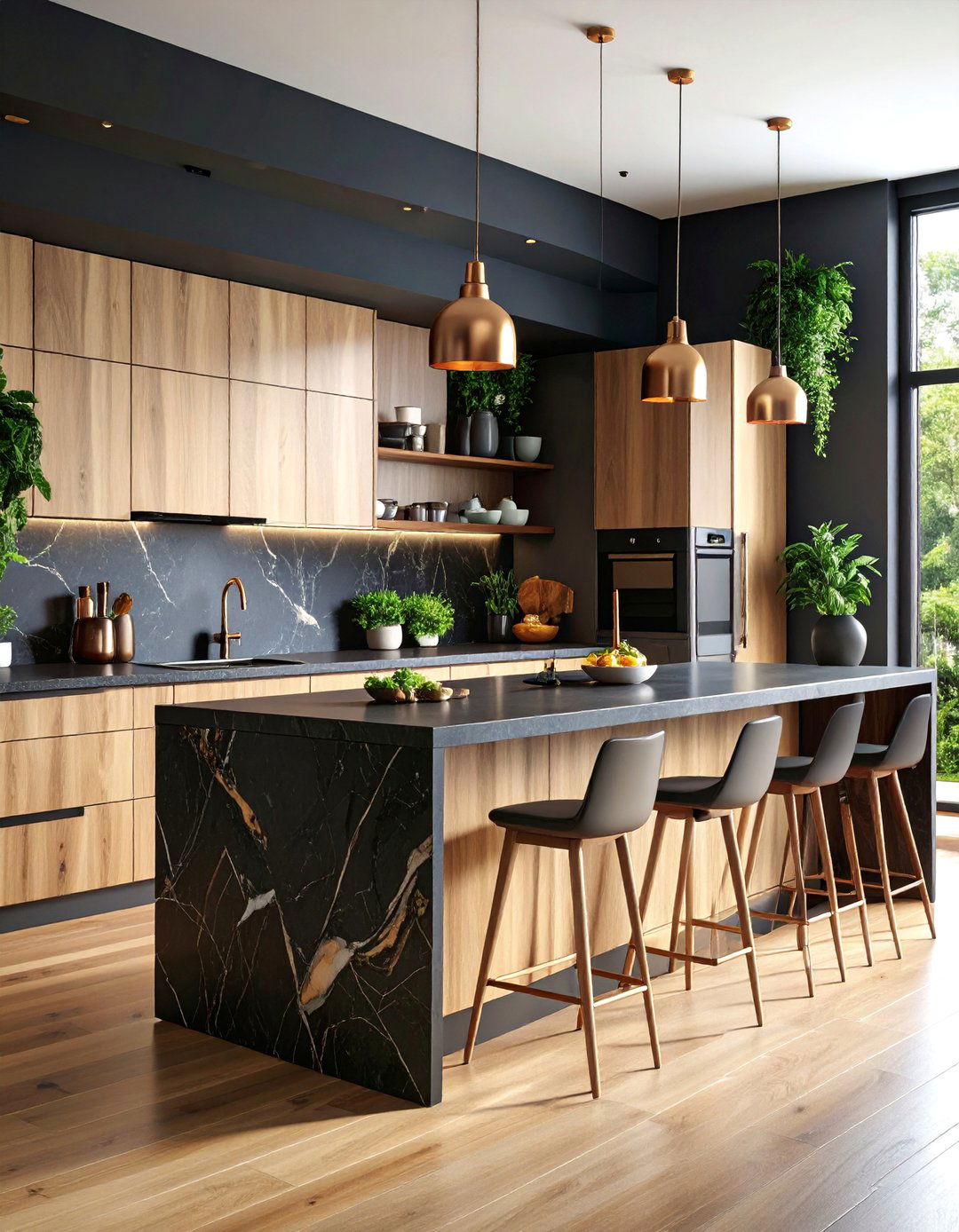 Zen Black Natural Stone with Organic Patterns - 25 Kitchen With Black Backsplash