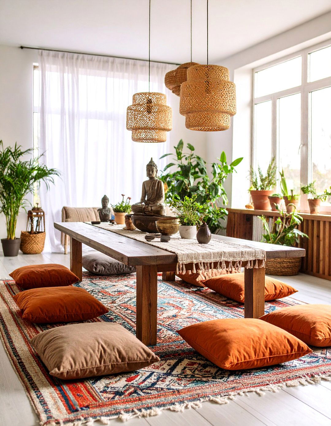 Zen Boho Dining Room with Meditation Corner - 25 Boho Dining Room Ideas
