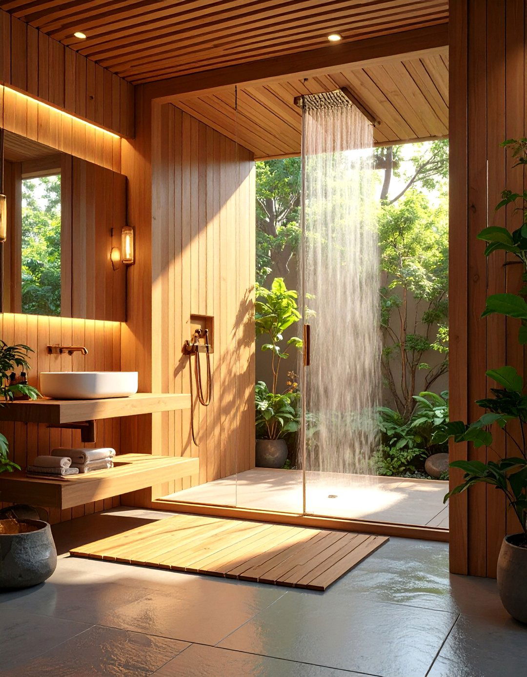 Zen Cedar Slatted Double Shower Retreat - 25 Double Shower Ideas