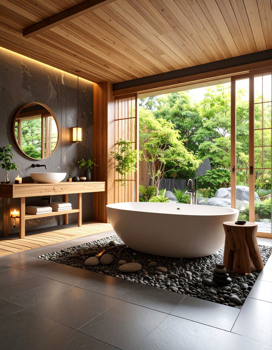 Zen Dark Stone Bathroom with Japanese Influences - 25 Dark Bathroom Ideas