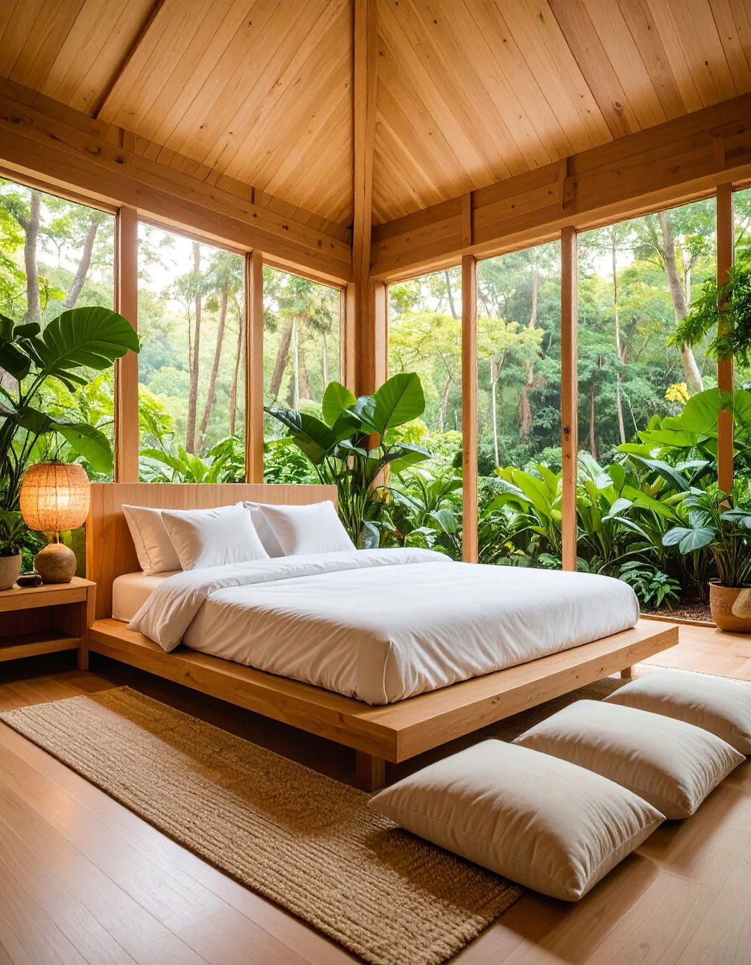 Zen Forest Bedroom with Natural Meditation Elements - 25 Forest Themed Bedroom Ideas