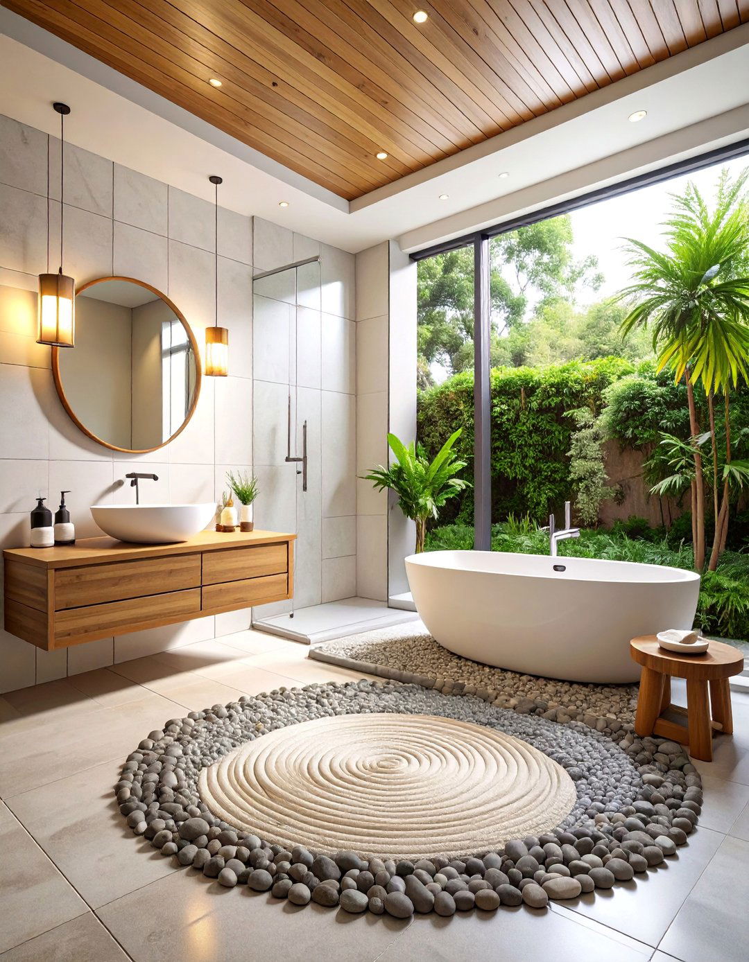 Zen Garden Bathroom with Pebble Stone Shower Floor - 25 Natural Bathroom Ideas