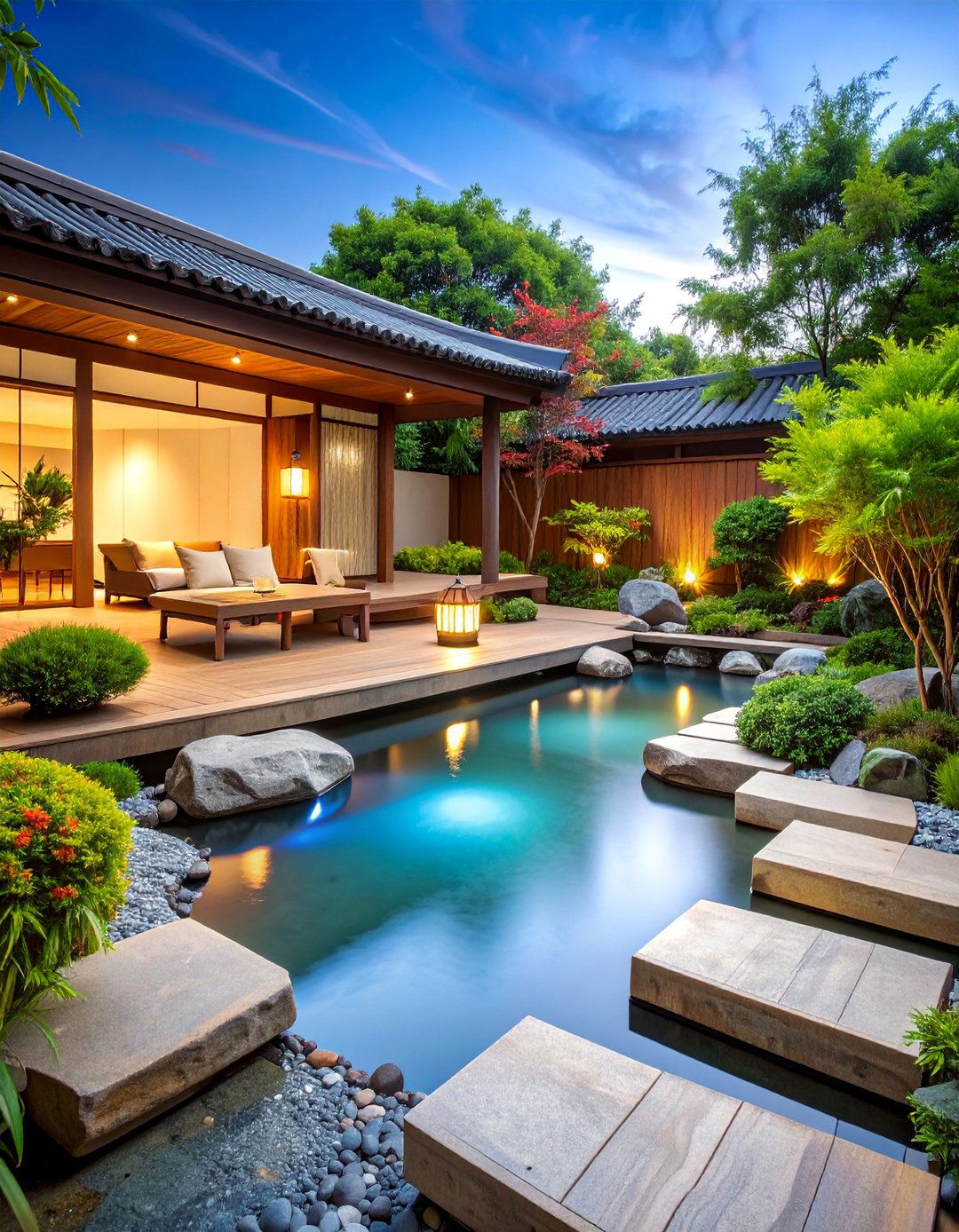 Zen Garden Deck with Water Features and Meditation Space - 25 2nd Floor Deck Ideas