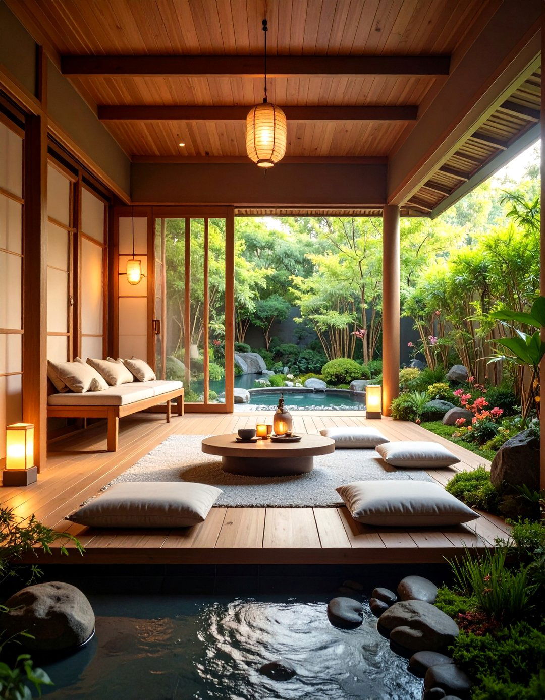 Zen Garden Enclosed Porch with Minimalist Design - 25 Enclosed Porch Ideas