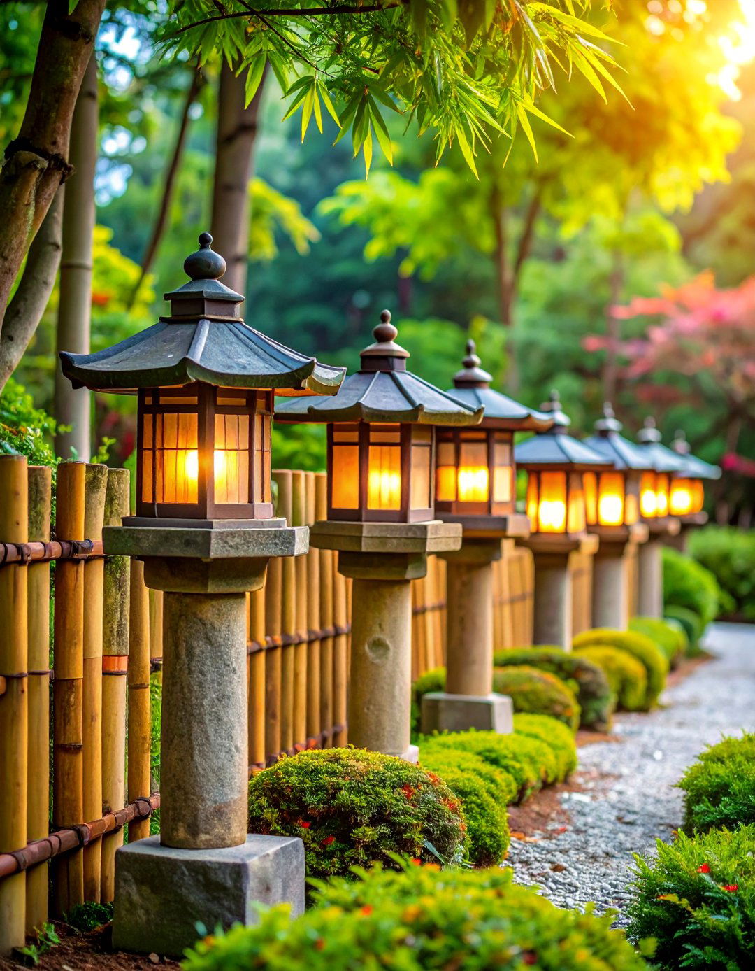 Zen Garden Lantern Collection with Natural Materials - 25 Fence Lighting Ideas