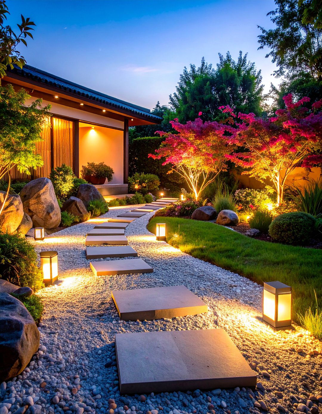 Zen Garden Lighting with Minimalist Ground Fixtures - 25 Garden Lighting Ideas