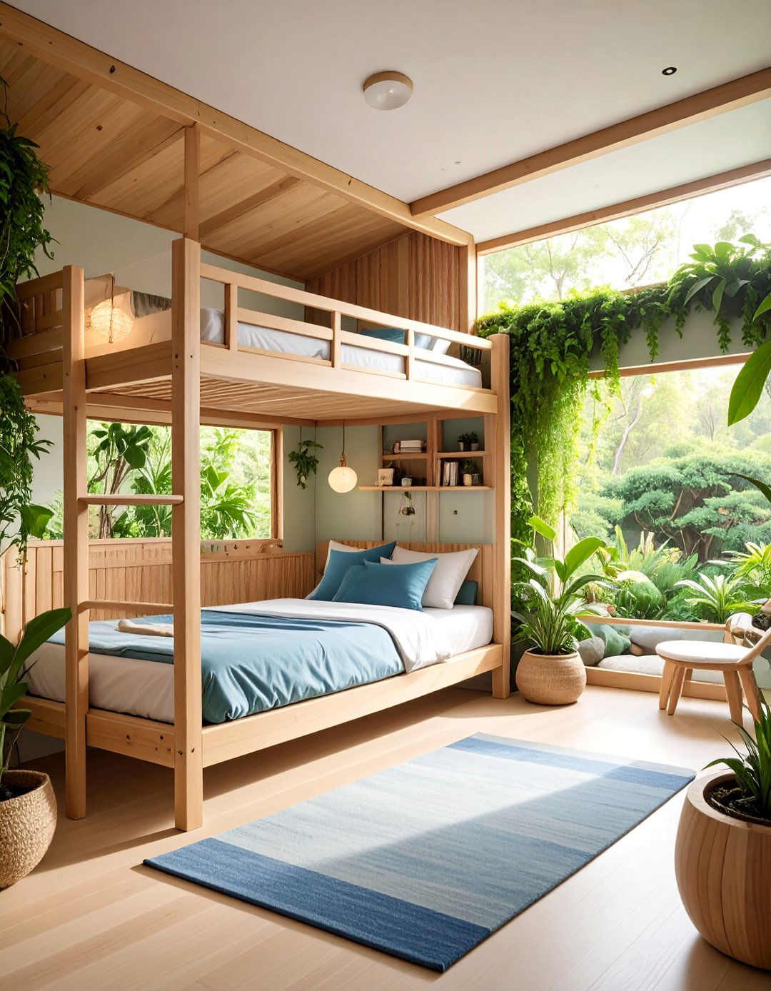 Zen Garden Minimalist Bunk Room with Natural Elements - 25 bunk room ideas