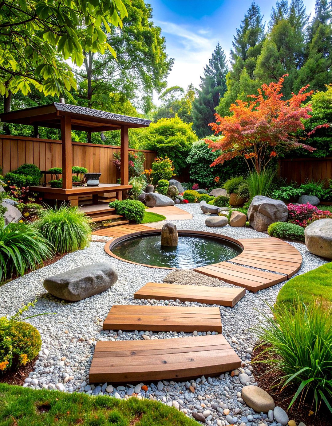 Zen Garden Mulch Patio with Natural Wood Chips - 25 mulch patio ideas