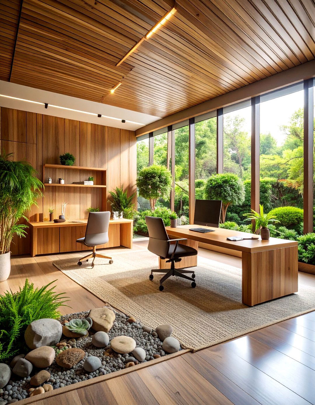 Zen Garden Office with Natural Materials and Plants - 25 Small Office Ideas