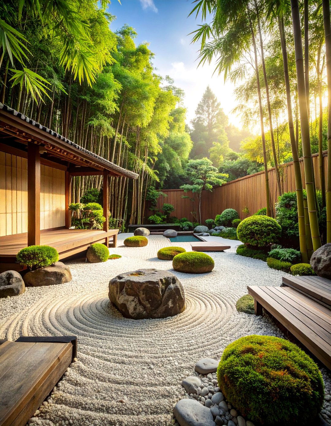 Zen Garden Sanctuary with Bamboo Privacy Screens - 25 Secret Garden Ideas
