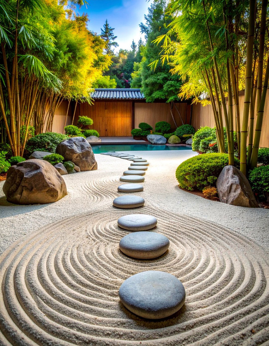 Zen Garden Sand Path with Stone Accents - 25 Above Ground Pool Walkway Ideas
