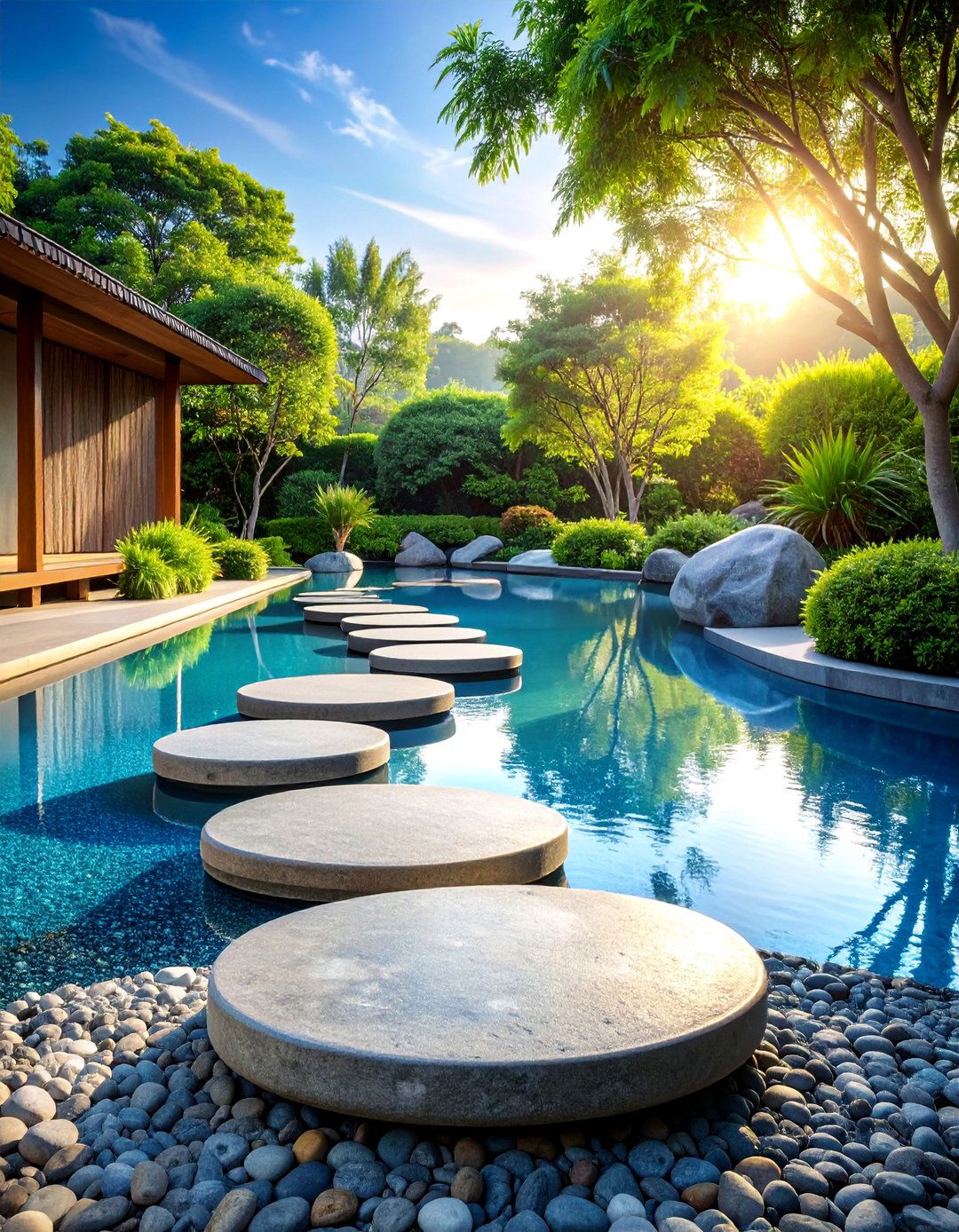 Zen Garden Stepping Stone Pool Deck - 25 Pavers Around Pool Ideas