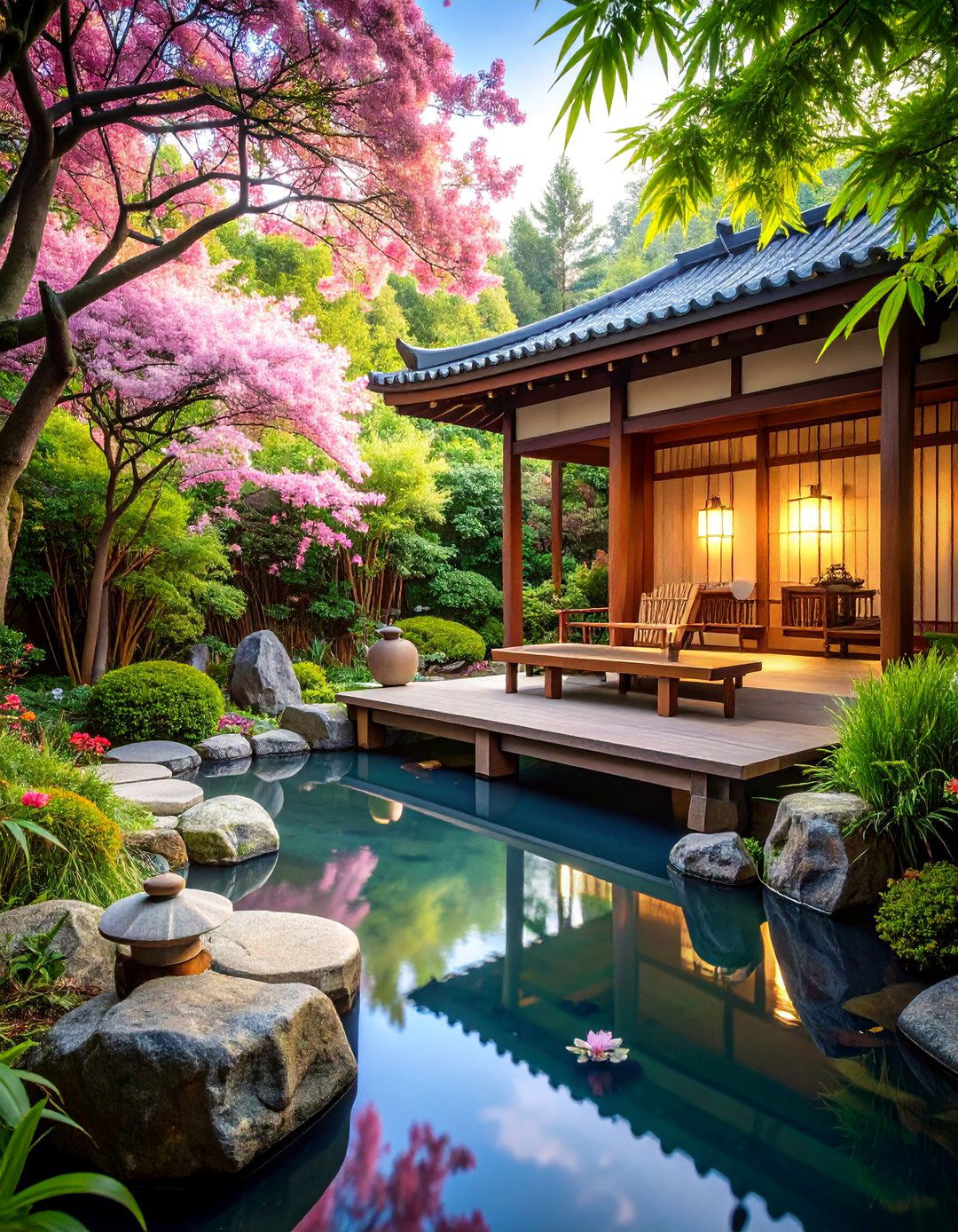 Zen Garden Stone Porch with Asian Elements - 25 Stone Porch Ideas