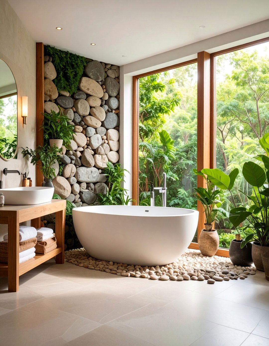 Zen Garden Stone Wall Feature - 25 Modern Shower Ideas