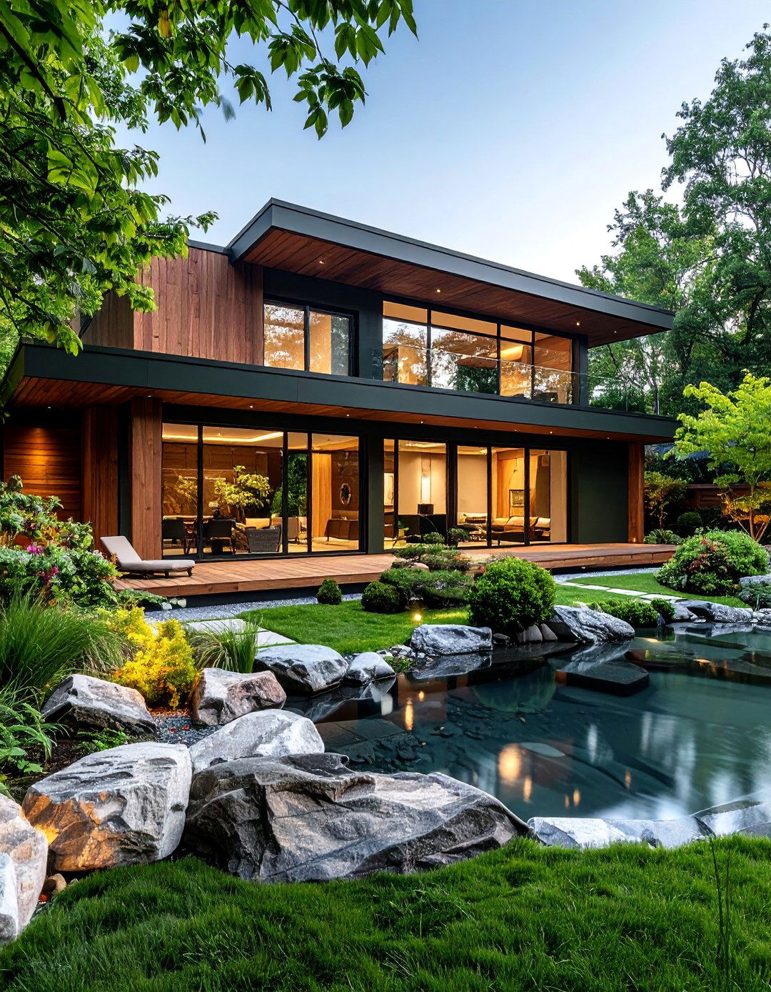 Zen Garden with Minimalist Philosophy - 25 Dark Olive Green House Designs