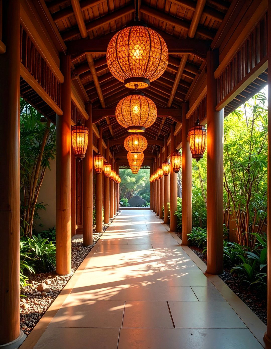 Zen Inspired Bamboo Pendant Lighting with Natural Materials - 25 Narrow Hallway Lighting Ideas