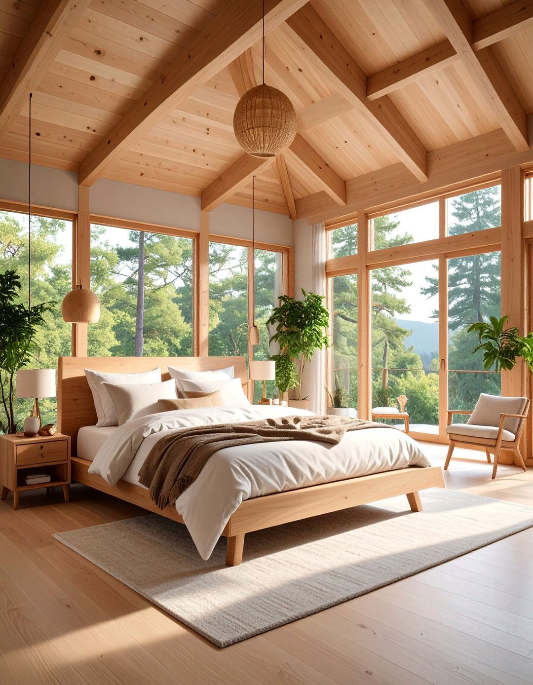 Zen Inspired Bedroom with Natural Cedar Beams - 25 Vaulted Ceiling With Beams