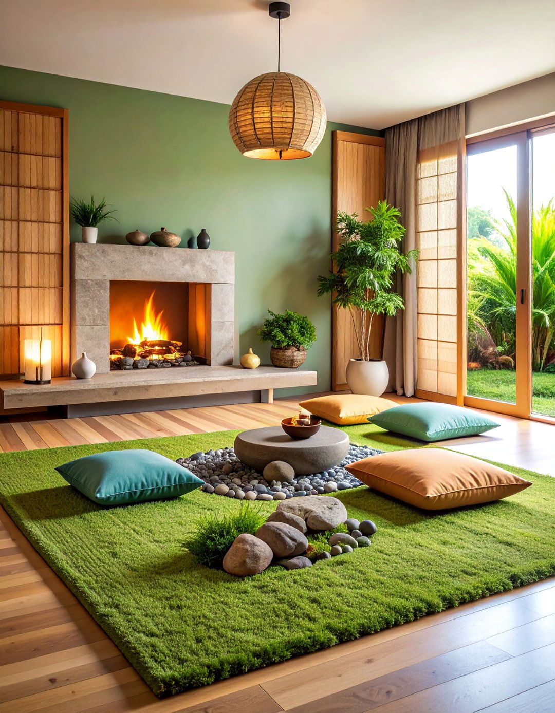 Zen Inspired Fireplace with Minimalist Rock Garden - 25 Small Living Room Fireplace Ideas