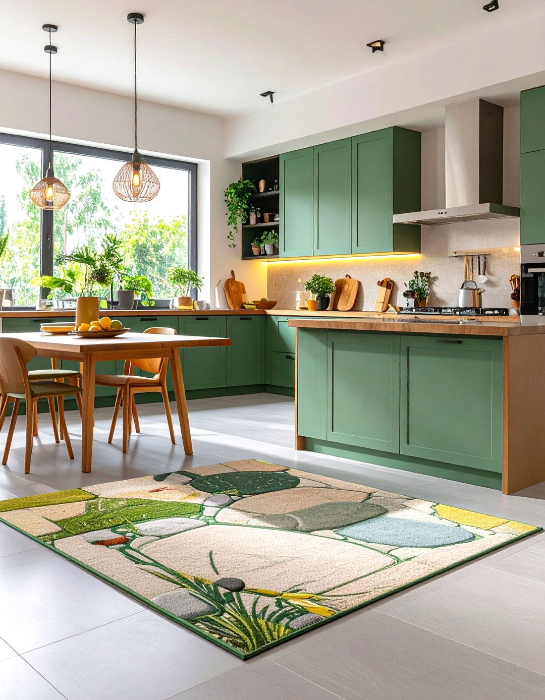 Zen Inspired Kitchen Mat with Bamboo and Stone Motifs - 25 Kitchen Rug Ideas
