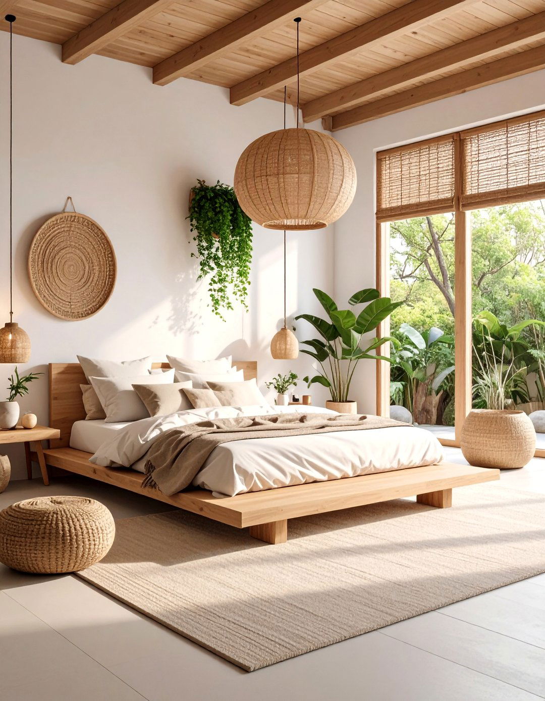 Zen Inspired Neutral Bedroom with Natural Elements - 25 Neutral Bedroom Ideas