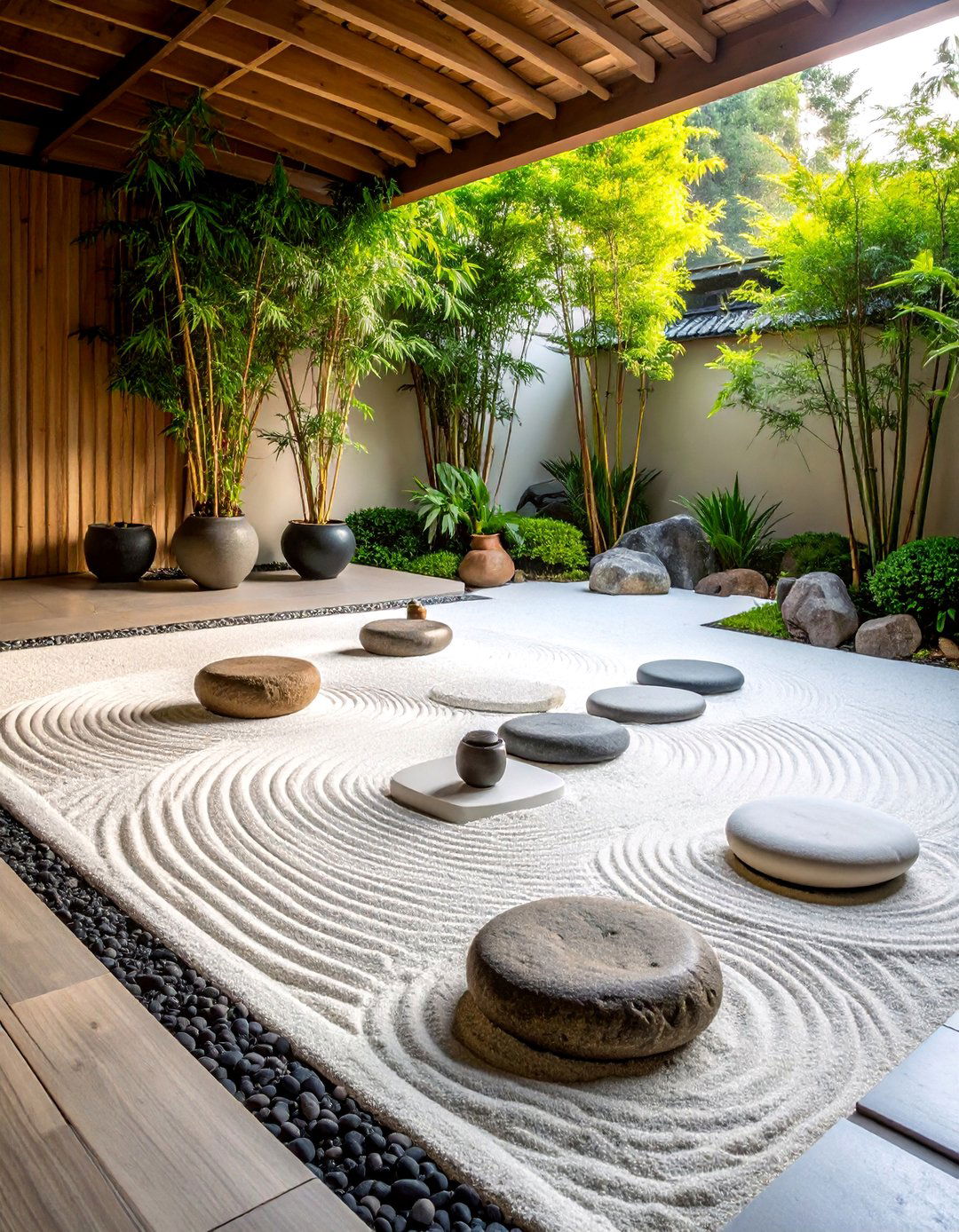 Zen Inspired Patio with Peaceful Elements - 25 Black and White Patio Ideas