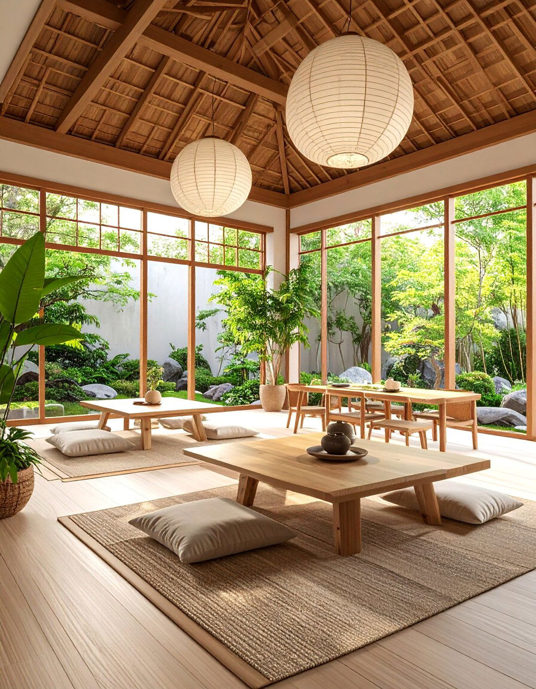 Zen Living Room Dining Room Combo with Natural Elements - 25 Living Room Dining Room Combos