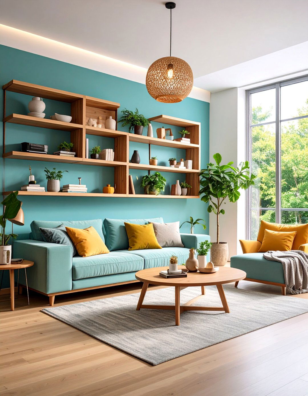 Zen Living Room with Floating Shelves - 25 Zen Living Room Ideas