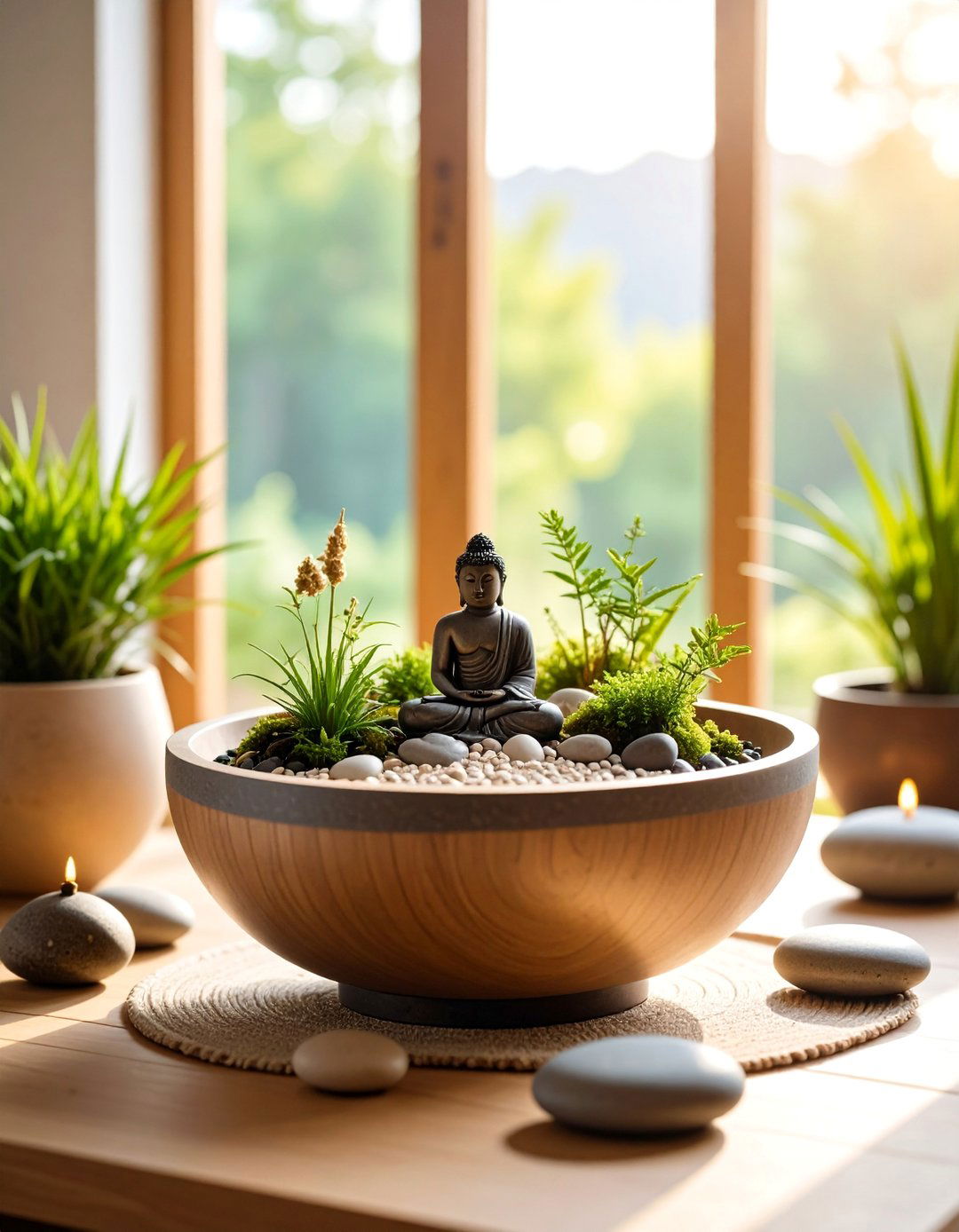 Zen Meditation Bowl with Smooth Stones and Bamboo - 25 Dough Bowl Decor Ideas
