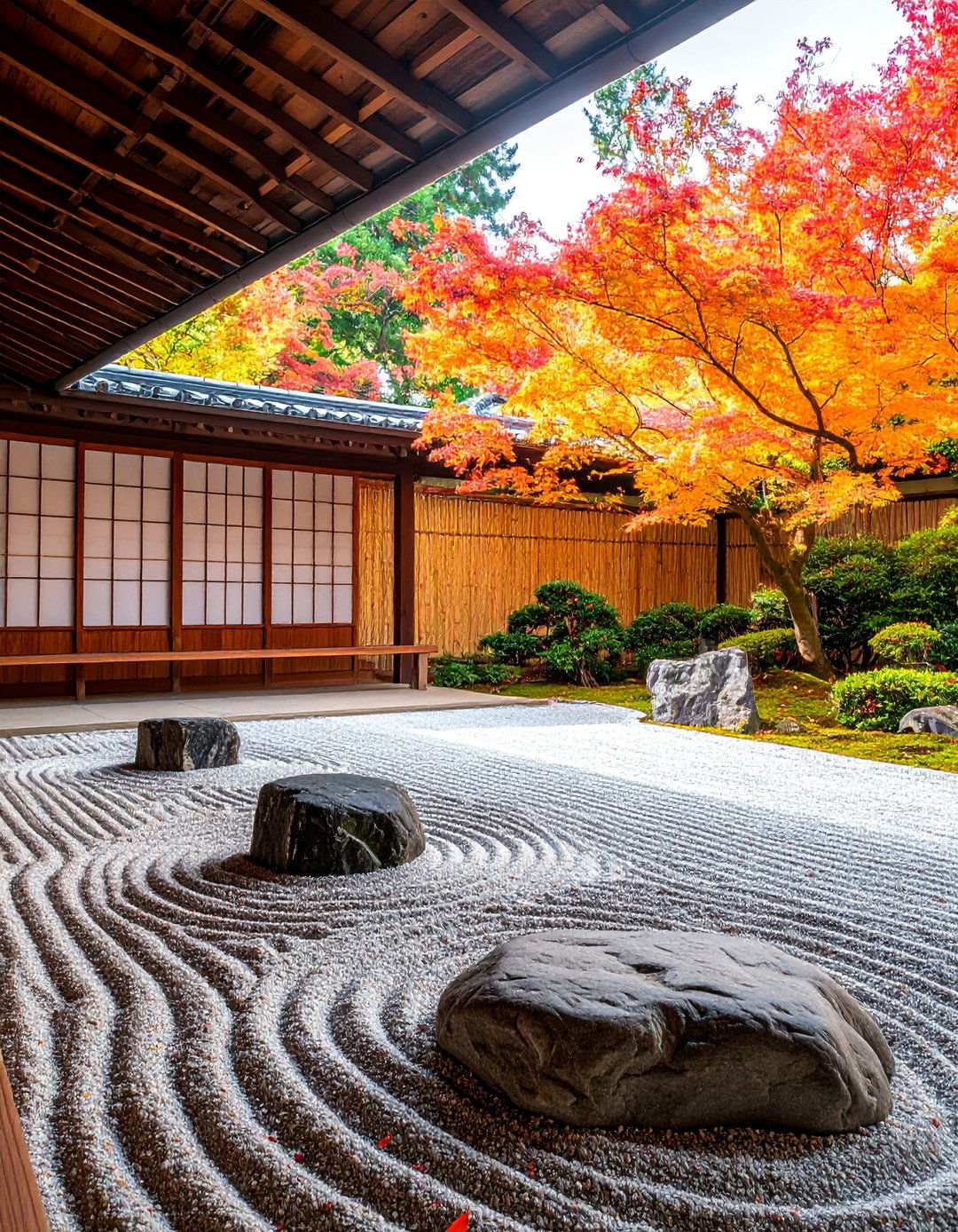 Zen Meditation Courtyard with Raked Gravel - 25 Courtyard Ideas