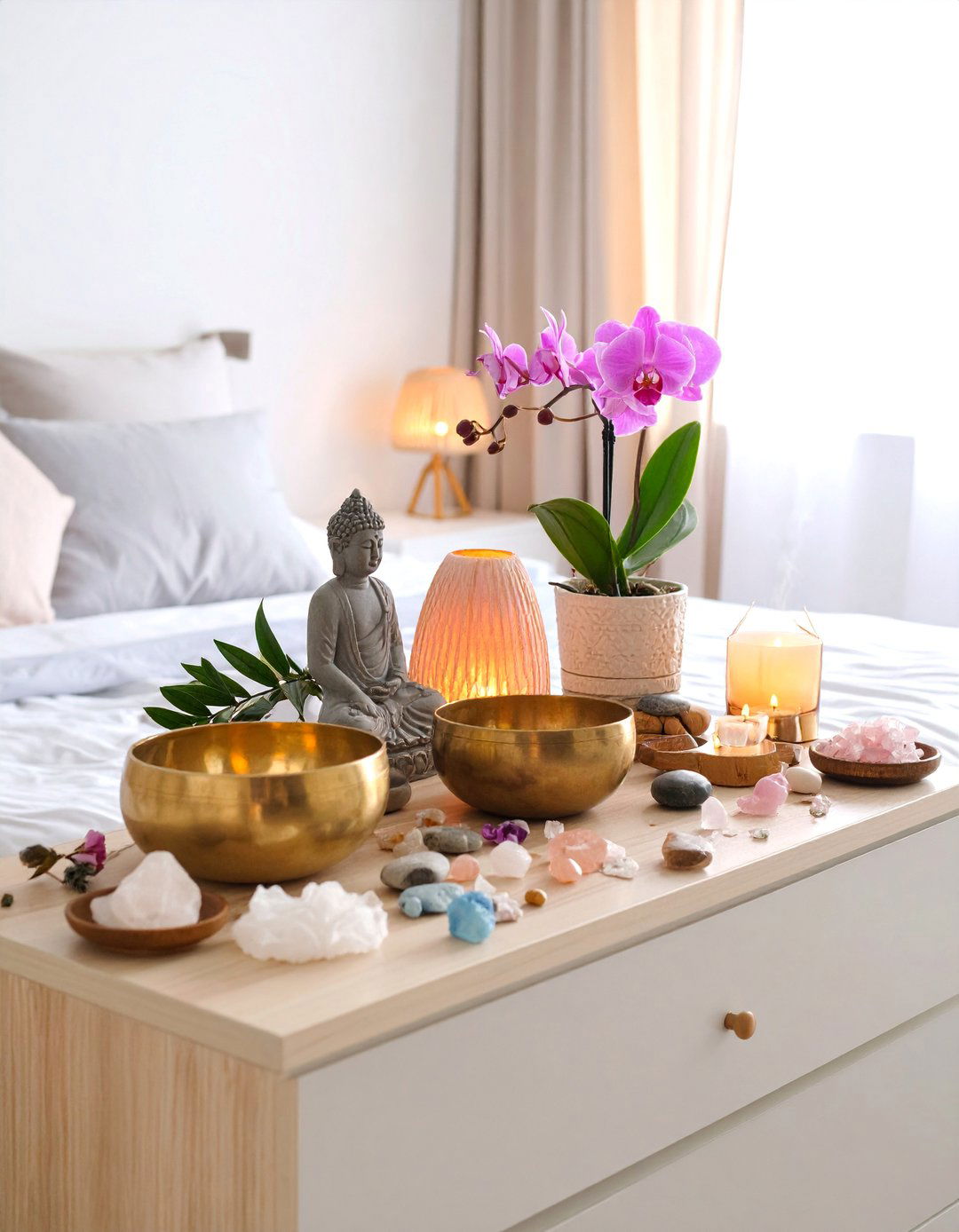 Zen Meditation Dresser Display with Peaceful Elements - 25 Dresser Decor Ideas