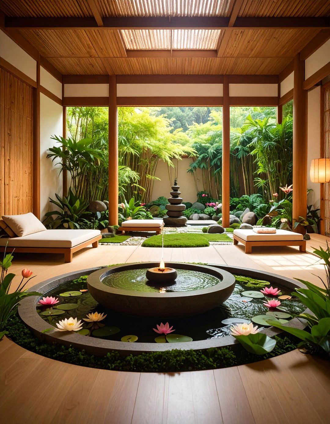 Zen Meditation Indoor Garden with Water Features - 25 Indoor Garden Ideas