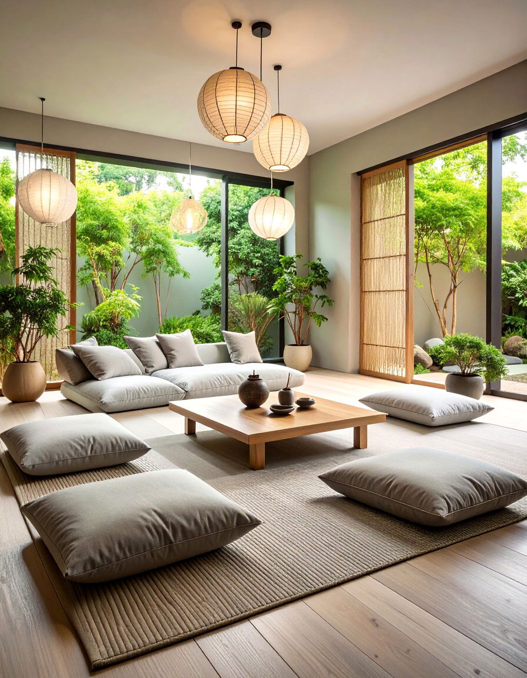 Zen Meditation Living Room with Minimal Furnishings - 25 living room grey walls black trim