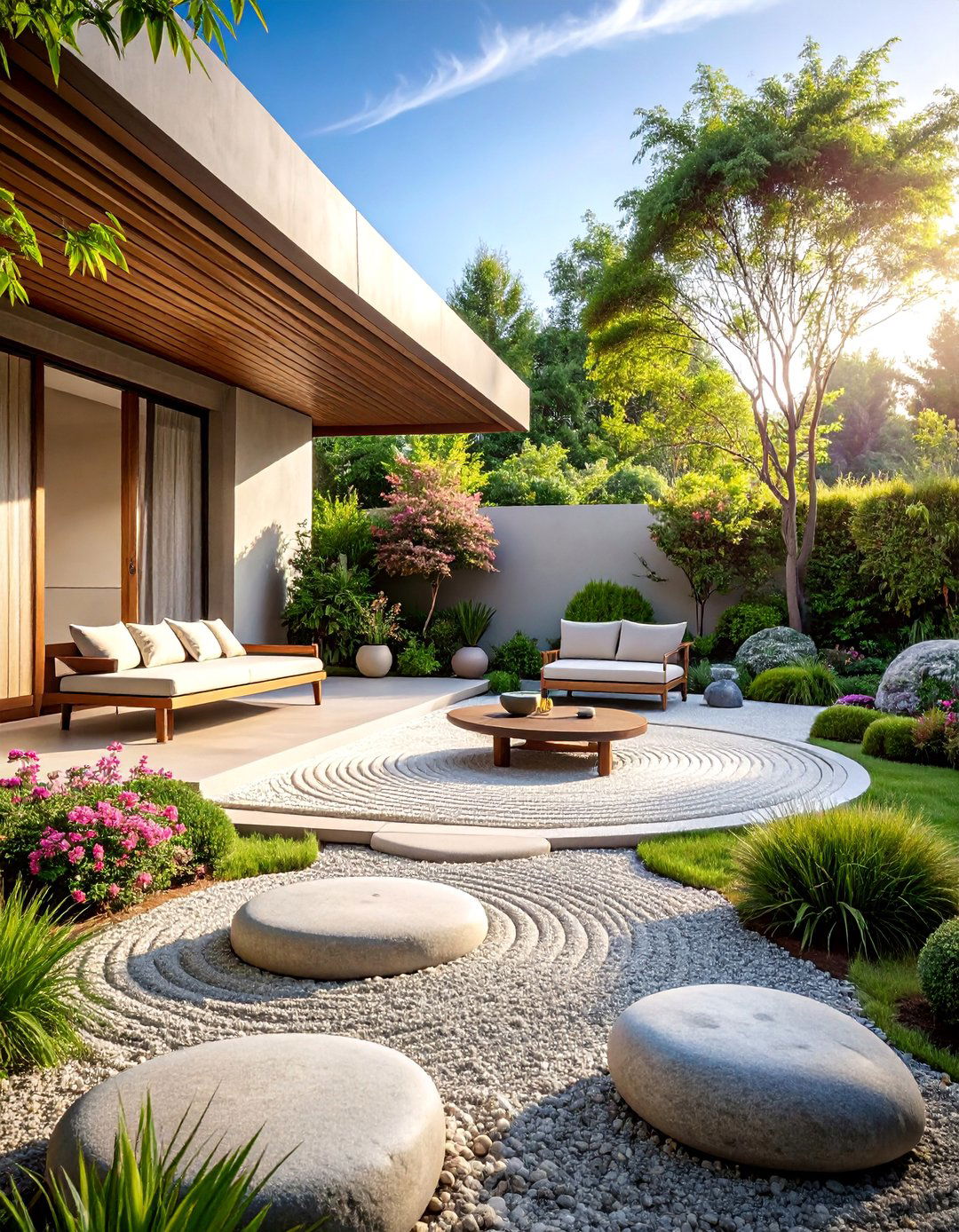 Zen Meditation Patio with Natural Stone Elements - 25 Patio Garden Ideas