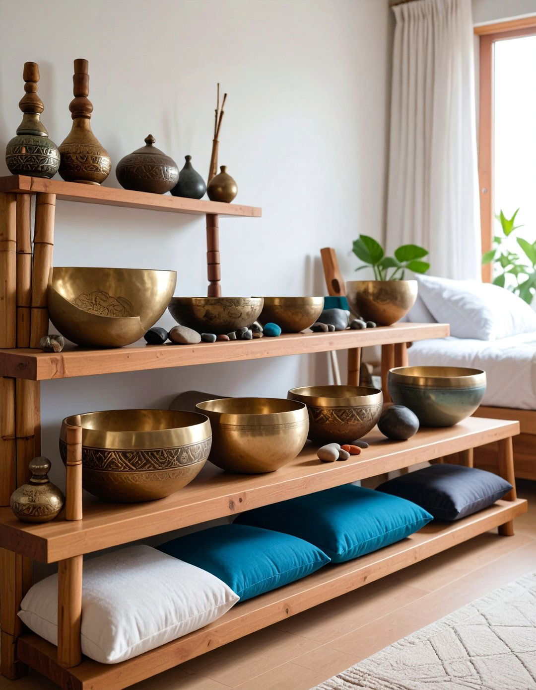 Zen Meditation Shelf Decor with Spiritual Elements - 25 Shelf Decor Ideas