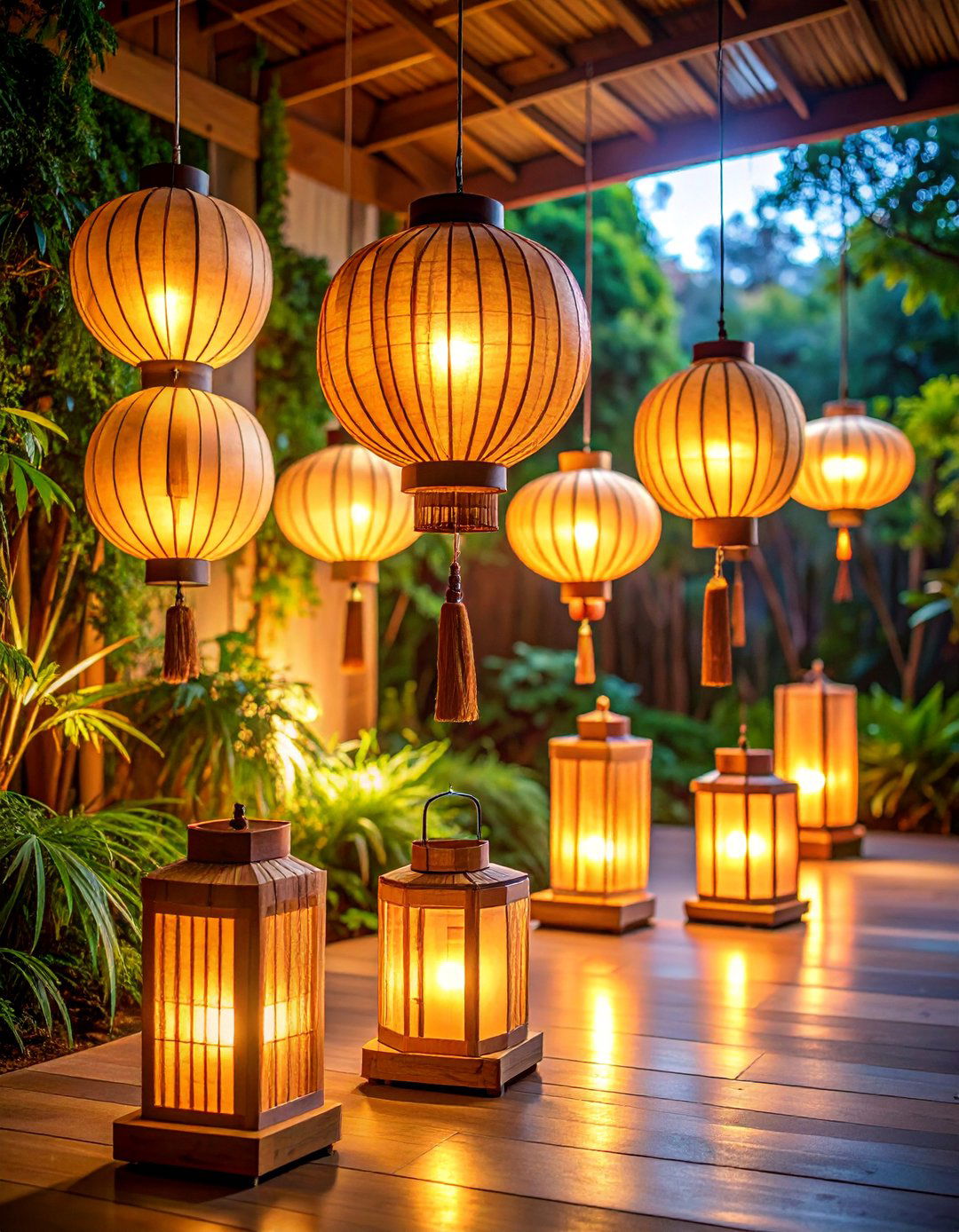 Zen Meditation Space with Natural Bamboo Lantern Elements - 25 Lantern Decor Ideas