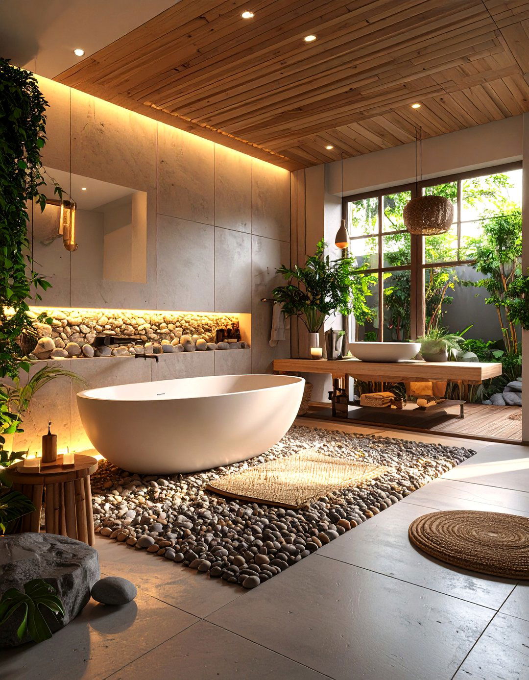 Zen Stone Accented Dorm Bathroom - 25 Dorm Bathroom Ideas