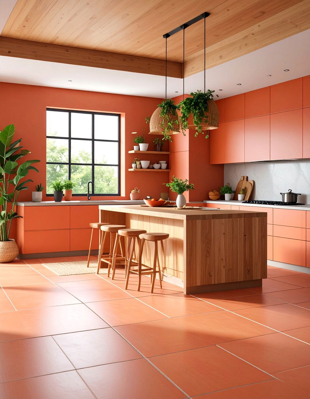 Zen Terracotta Kitchen Floor with Tatami Inspired Grid - 25 Terracotta Kitchen Floor Ideas