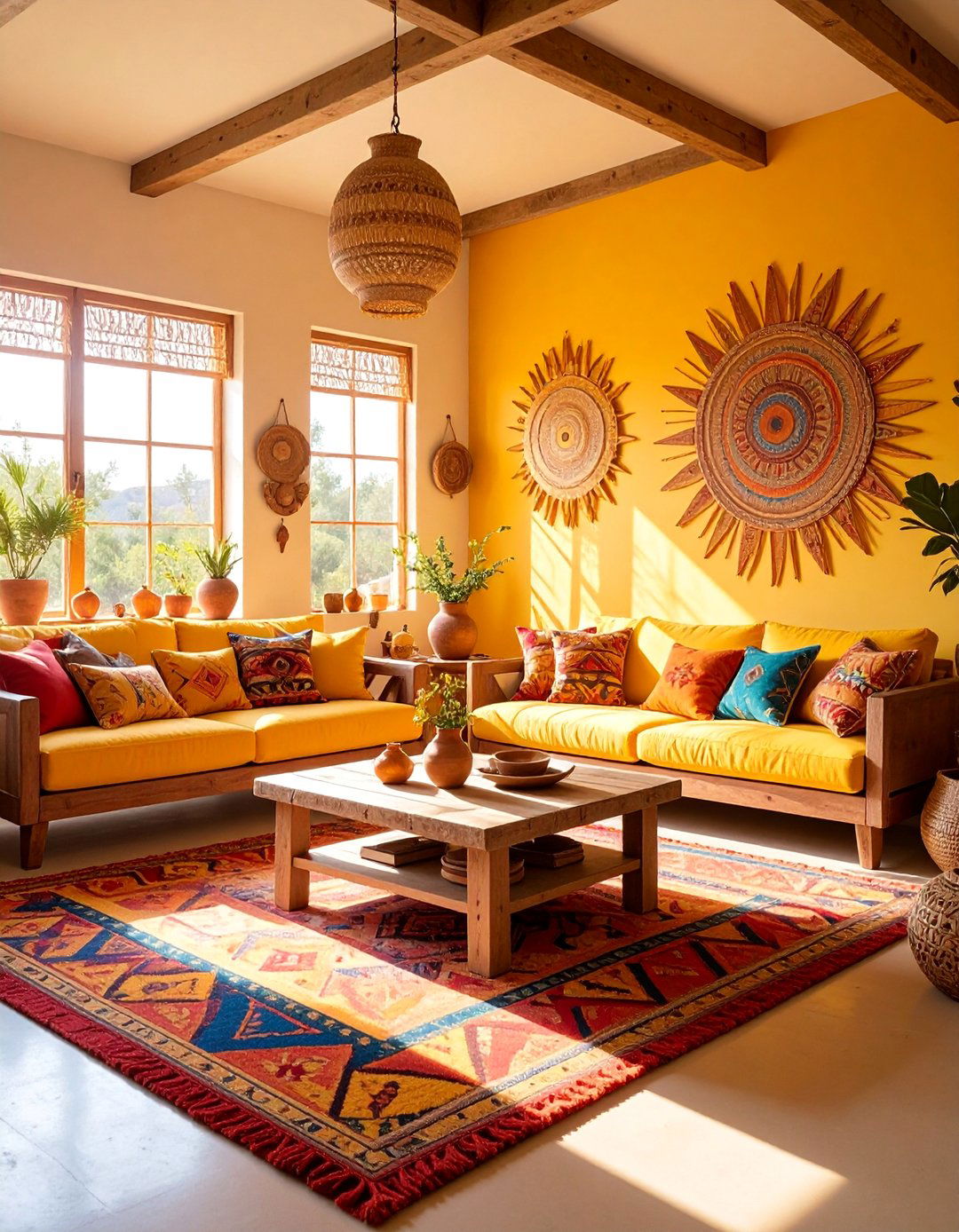 Zia Symbol Living Room with Sacred Southwestern Motifs - 25 Southwestern Living Room Ideas